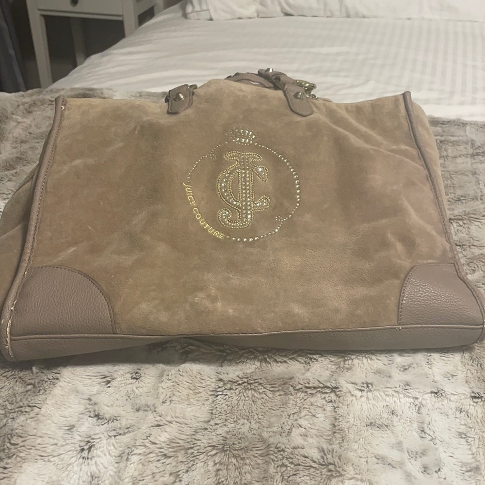 Camel and Taupe Juicy Couture Velour Tote